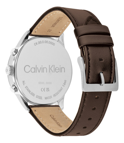 Reloj Calvin Klein Infinite Para Hombre 25200381 Marrón Correa Marrón Oscuro Bisel Dorado Fondo Blanco