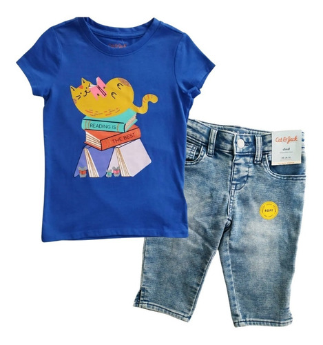 Ropa Niña 4 A 5 Años Jeans Capri Mezclilla Stretch Y Playera