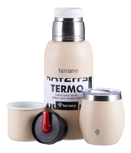 Termo Terrano 750 Ml + Mate Terrano Con Tapa + Bombilla