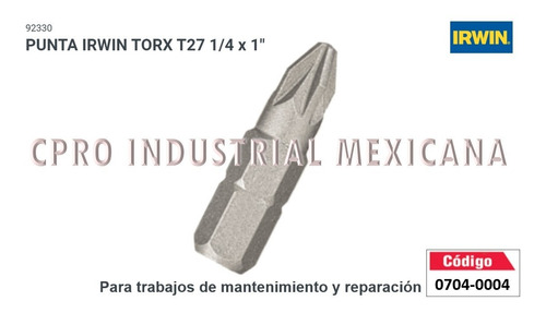 Punta Irwin Torx T27 Medidas 1/4 X 1 Modelo 92330 S