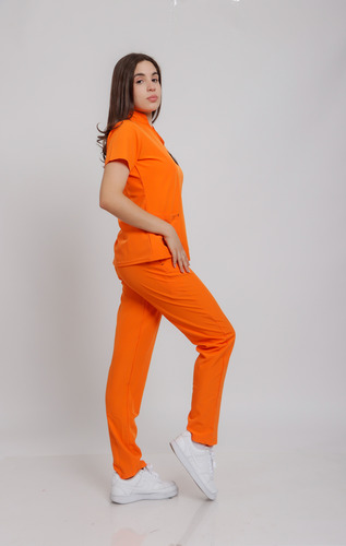 Scrub Dama Conjunto Quirúrgico Filipina Mao Corte Recto Naranja Lisa L