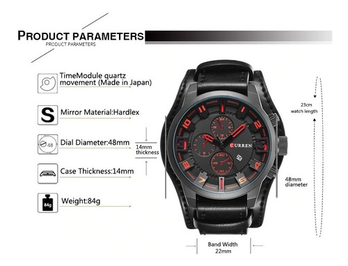 Oferta Reloj De Cuero Curren Malla Color Negro Y Fondo Negro
