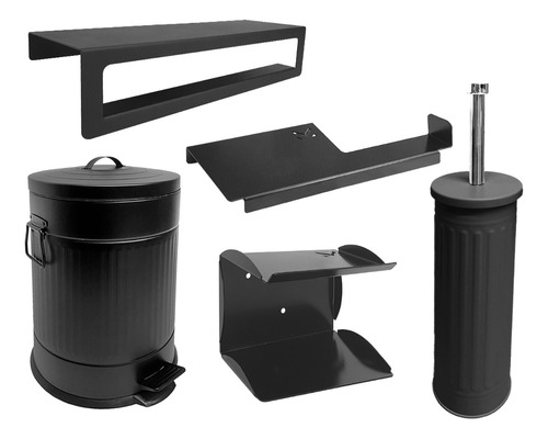 Cesto + Accesorios De Baño X5 Piezas Acero Inox Negro