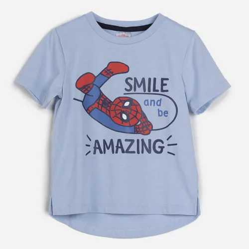 Polera Manga Corta Niño Smile Spiderman Celeste Marvel