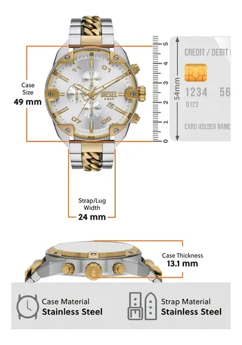 Relógio Diesel Spiked Dz4629 Correia Dourado E Prata Bisel