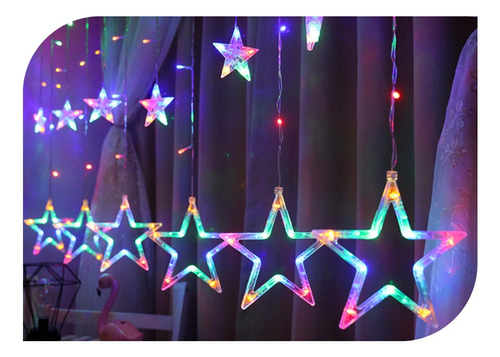 Cascada De Luces Led Navidad Estrellas Ámbar Multicolor 3m