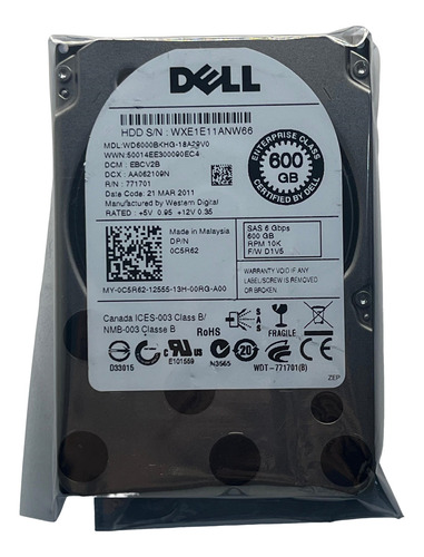 Hd Sas 2.5 Dell 600gb 10000u/min 0c5r62 C5r62 Wd6000bkhg