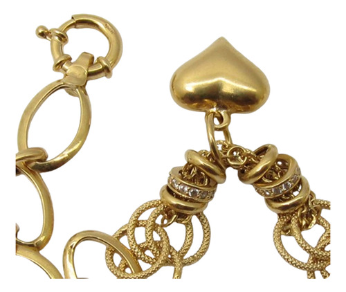 8030 Pulseira Varios Elos E Diamantes Pingente Coração