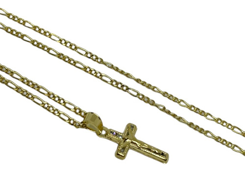 Dije De Cruz Con Cristo Zirconia Y Cadena 3,1 Chapa Oro 14k 