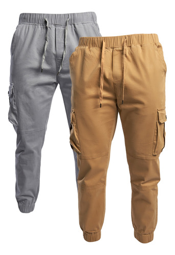 2 Joggers Tipo Cargo Gabardina Stretch Hombre Con Bolsas