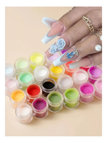 Kit 12 Cores Pó Acrílico Colorido Para Decoração De Unha 10g