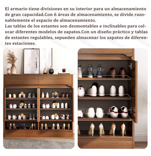 Zapatera Sencillo Organizador Ligero Con 2 Cajones 4 Puertas Roble 100x120x30 Ambueco E013