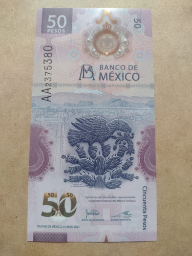 Billete  De 50 Pesos Con El Ajolote Nuevo  Seríe Aa 
