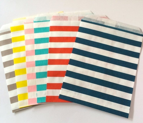 Bolsas De Papel Candybar 25pz Colores Círculos Zigzag Rayas