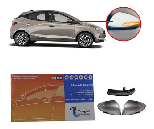 Imagem 1 de 4 de Kit Capa Retrovisor Com Pisca Prata Sand Tragial Hb20 +2020