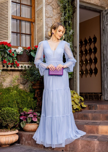 Imagem 3 de 3 de Vestido Tule Poá Saia 3 Marias Manga Longa 1069