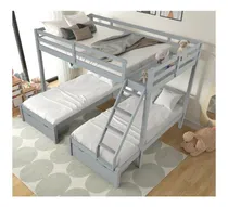 Comprar Litera Selena Barnizado En Gris Camas 3 Plazas Individual