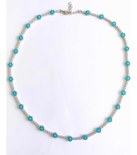 Collar Flores Azul Plata