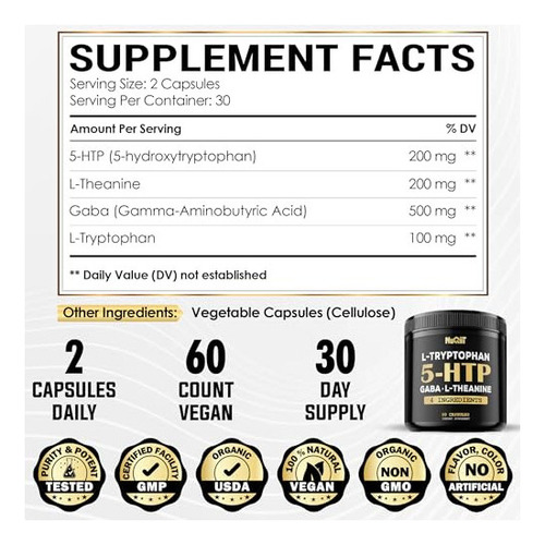 Nuqiit 5 Htp 200 Mg Gaba 500 Mg L-teanina 200 Mg L-triptófa