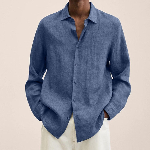 Otoño Color Sólido Botón Manga Larga Camisa Casual Hombre