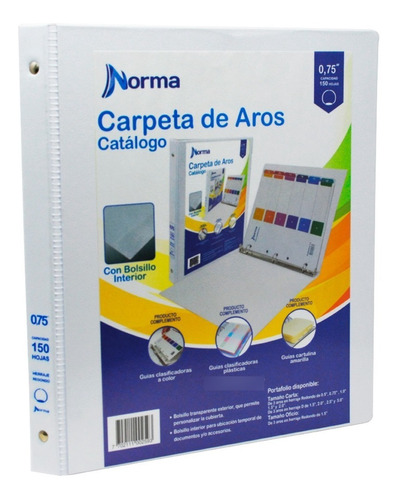 Folder Carpeta Tipo Catálogo 0,75 Pulgadas, 3 Argollas Norma