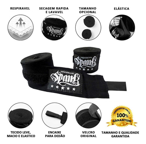 Bandagem Atadura Elástica Muaythai Boxe Kickboxing Spank 3m Cor Preto Com Rosa