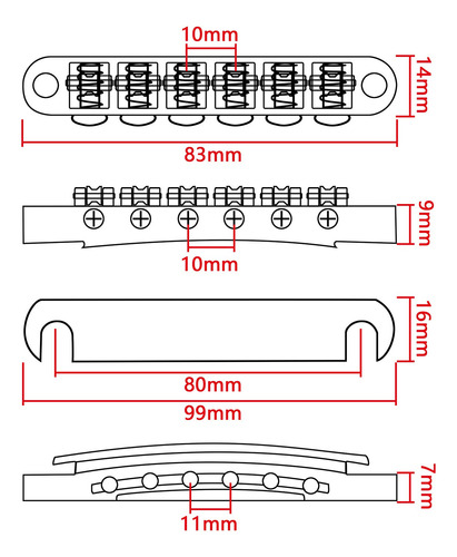 Swhmc Sillin 6 Cuerda Para Guitarra Cromada Tune-o-matic Lp