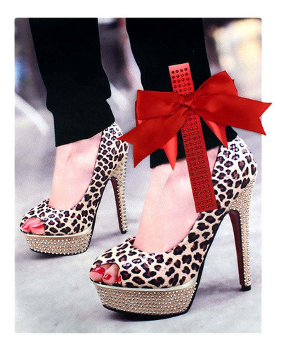 Aplique Tacones Animal Print Cinta Roja Cristales