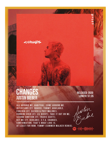 Poster Justin Bieber Changes Album Music Firma 80x40