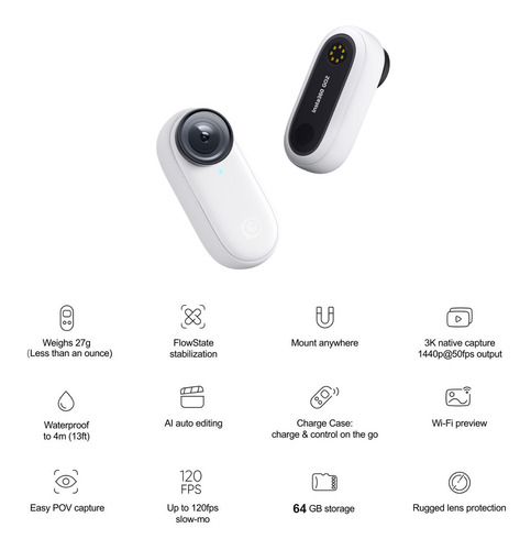 Imagen 4 de 9 de Cámara De Acción Insta360 Go 2 64gb Edición Tiny Mighty 1440