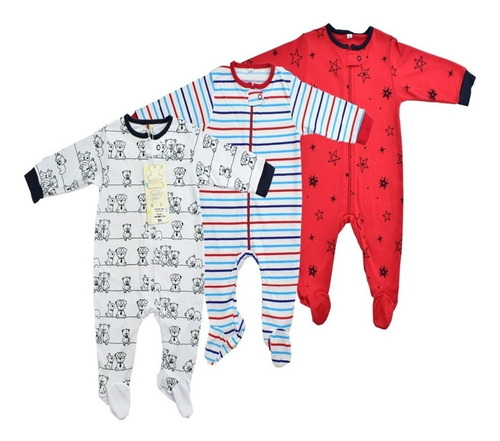 Imagen 1 de 5 de Pijamas Bebé Niño Set X 3 Estampadas Choco Miel
