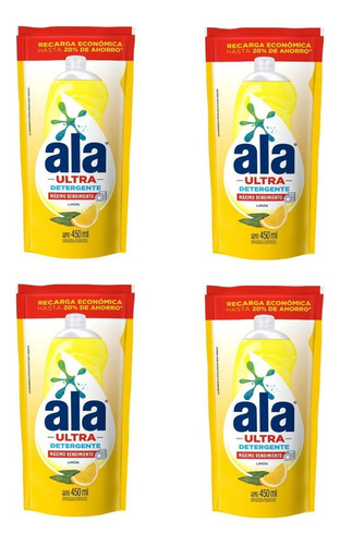 Pack X 4 Detergente Maximo Rendimiento Limon Dp Ala 450ml