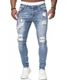 Pantalones Elásticos De Jean De Agujero De Moda Para Hombres