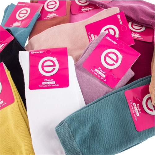 Pack X 12 Pares Medias Elemento Mujer Lisas Media Caña
