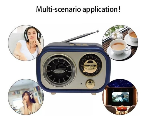 Imagen 2 de 4 de Parlante Vintage Reproductor Retro Bluetooth Altavoz Mini Fm