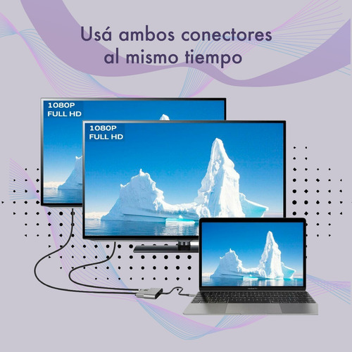 Imagen 5 de 9 de Usb C - 2 En 1 Salida Video: Hdmi + Vga Full Hd Dual 4k 2k