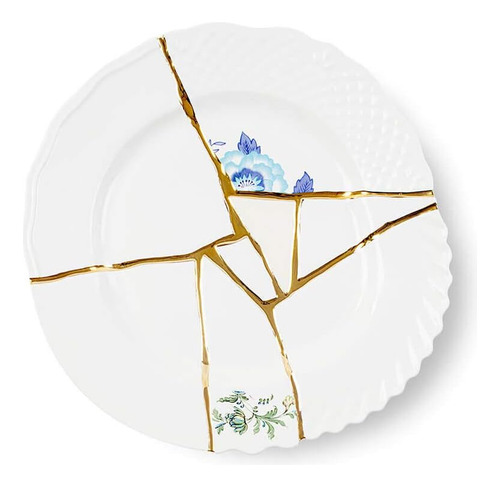 Plato Llano Seletti Kintsugi En Porcelana Y Oro 24 Kilates M