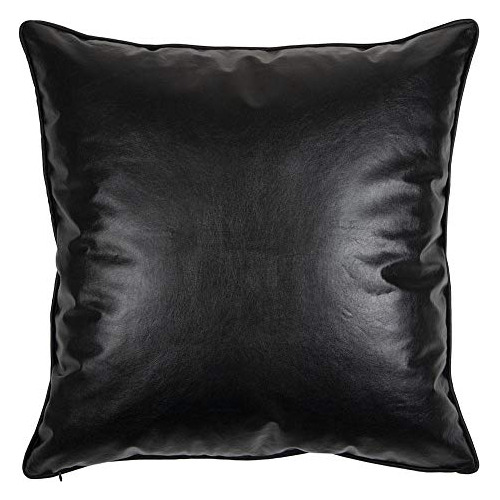 Funda De Almohada De Cuero Artificial Negro 24 X24  Rib...