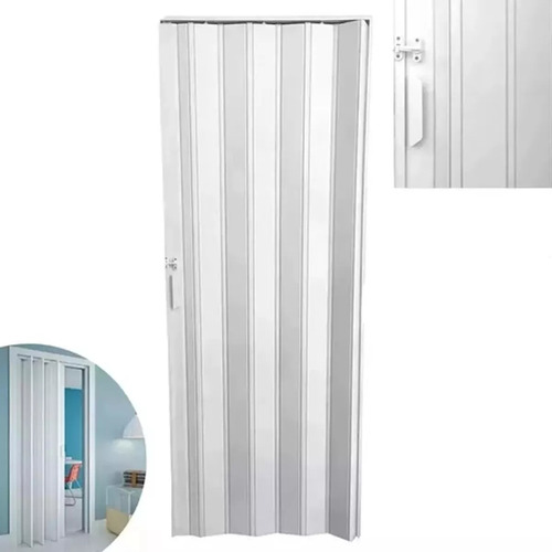 Cortina Porta Sanfonada De Correr Branca Em Pvc 2,10m X 72cm