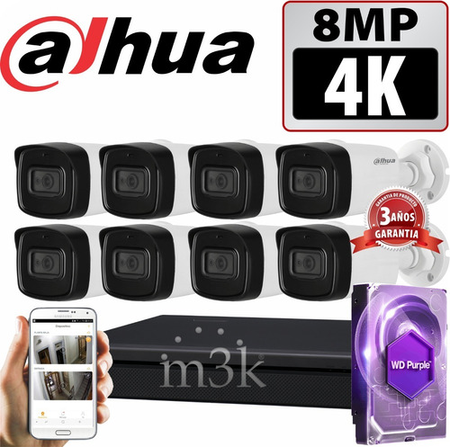 Kit Seguridad Dahua Dvr 4k 8 Ch + 8 Camaras 8mp + 1tb