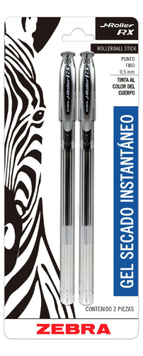 Bolígrafo Gel Secado Rápido Lápices De 0,7 Mm Zebra 2 Unid Tinta Negro Exterior Transparente