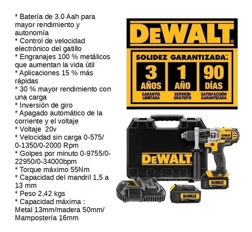 Taladro Atornillador Percutor Dewalt Inalambrico 20v Dcd985