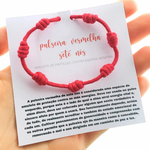 Kit 4 Pulseira Kabbalah 7 Nós Vermelha Ajustável Cetim