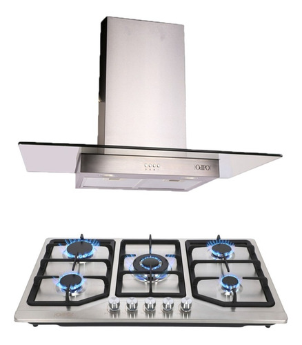 Combo Parrilla 3719 Inox 86cm Y Campana Pared Cristal Recto