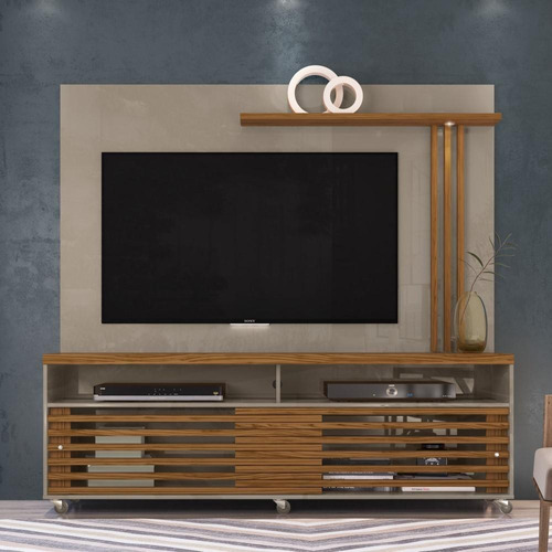 Estante Rack Com Painel Para Tv Até 65 Led Com Rodízio Fend Cor Marrom e Cinza Fendi