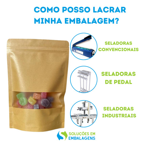 Embalagem Saco Stand Up Kraft C/visor Zip 15x22 500 Uni