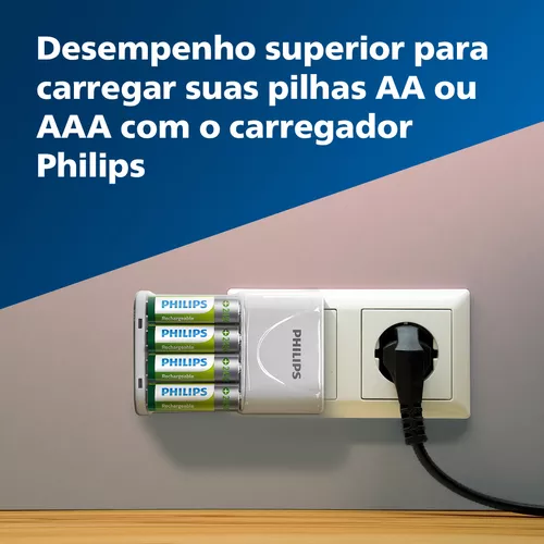 Pilhas Recarregáveis Aa Philips 2450mah Com Carregador