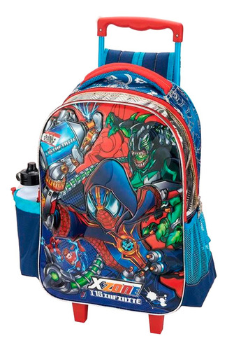 Mochila Com Rodinha Xzone Infinite Hero Fuseco Cor Azul Com Vermelho Desenho Do Tecido Herói