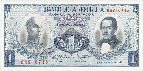 Colombia 1 Peso Oro 12 Octubre 1959