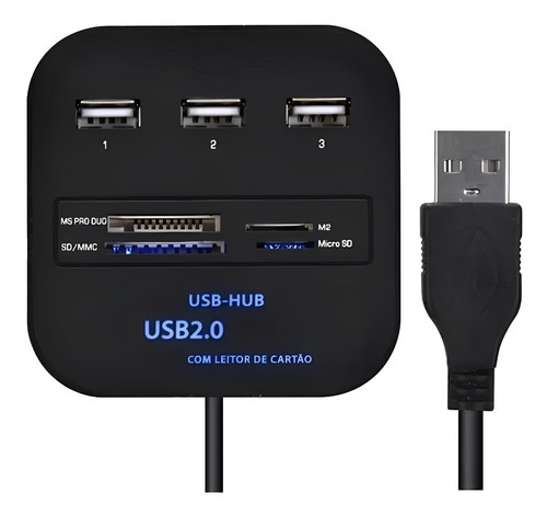 Hub Usb2.0 3portas+leitor De Cartão Memória Sd Total 7portas